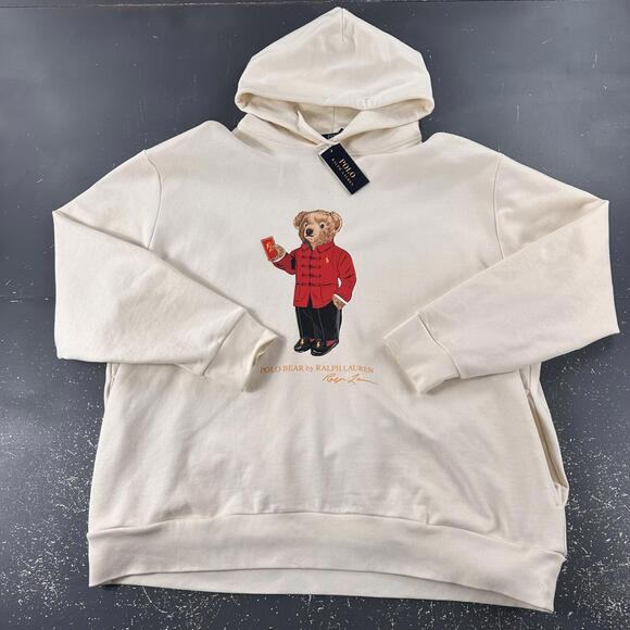 Ralph Lauren Other - Polo Ralph Lauren Hoodie Mens 3XB Cream Ivory Teddy Bear Hand warmer Pockets NWT